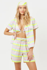 Lou Linen Summer Stripe Print Button Up Shirt