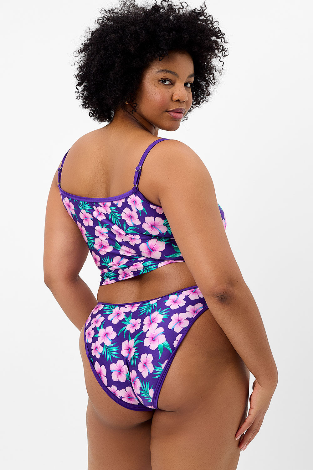 Meg Shine Full Coverage Bikini Bottom - Purple Hibiscus