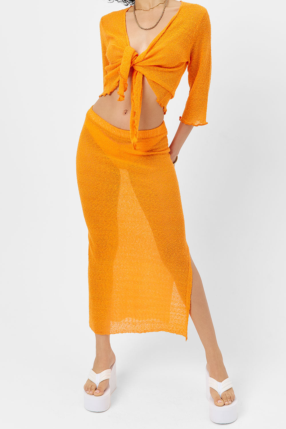 Opal Knit Midi Skirt - Orange Novelty