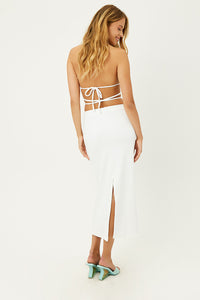 Opal White Terry Maxi Skirt with Slit in Back