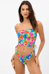 Paloma Floral Strapless Bikini Top Neon Surfer