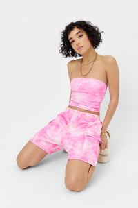Peace Terry Strapless Bikini Top Distorted Pink Dye