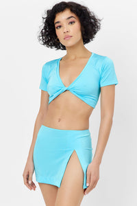 Petite Shine Mini Skirt Aquamarine