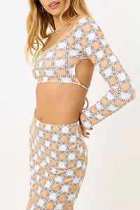 Piper Terry Long Sleeve Crop Top Nude Daisy