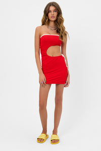 Renee Textured Strapless Tube Dress Flame with Side Cutout