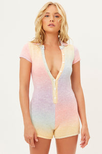 Rose Cotton Candy Knit Button up Romper