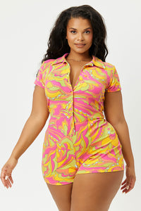 Rose Peace Terry Button Up Romper Extended