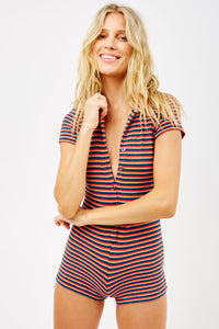 Rose Sunset Stripe Terry Button up Romper