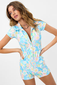 Rose Sunshower Terry Button Up Romper Extended