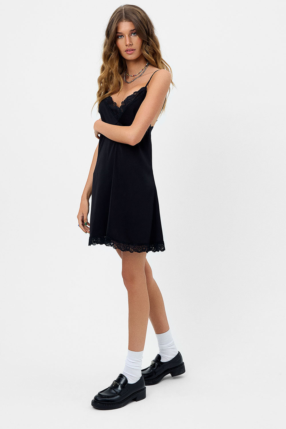Rosie Satin Mini Dress - Black