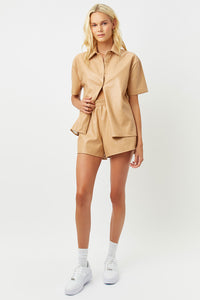 rusty vegan leather earth button up shirt