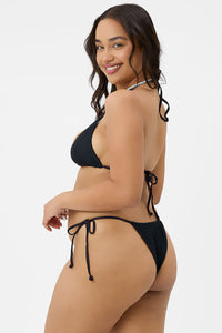 Tia Ribbed String Bikini Bottom Black Extended