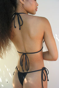 Tia Ribbed String Bikini Bottom Ebony