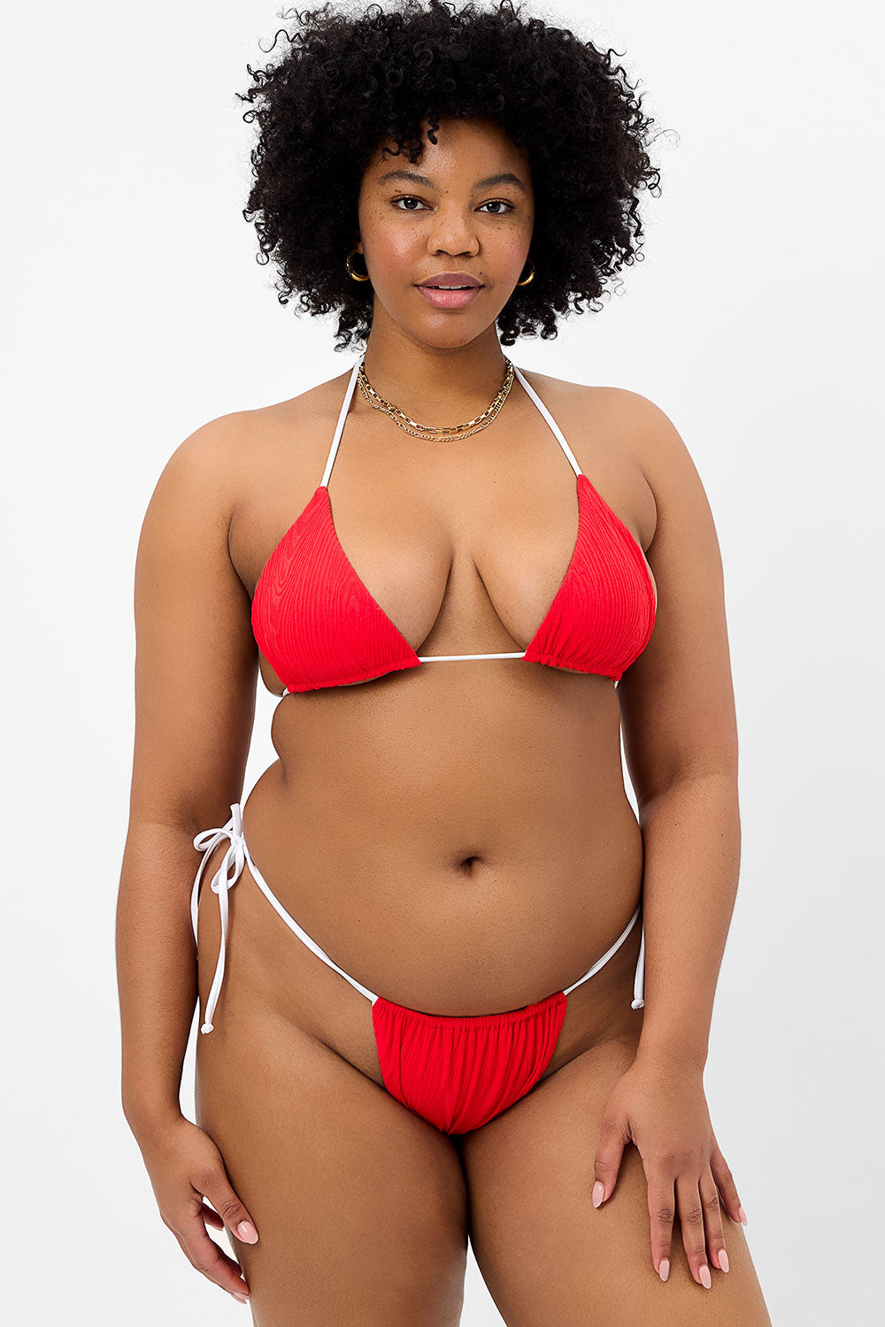 Tia Textured String Bikini Bottom - Flame