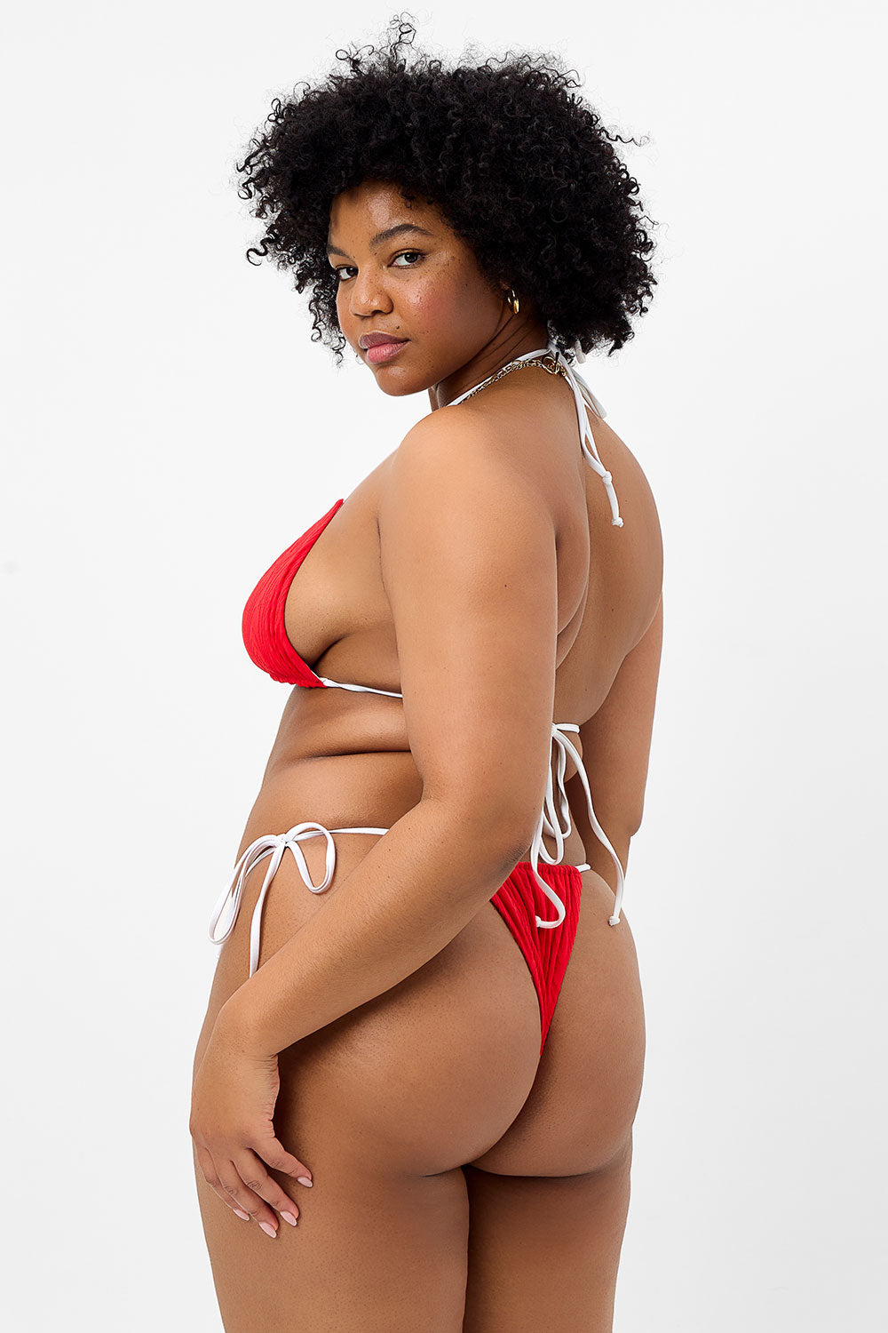 Tia Textured String Bikini Bottom - Flame