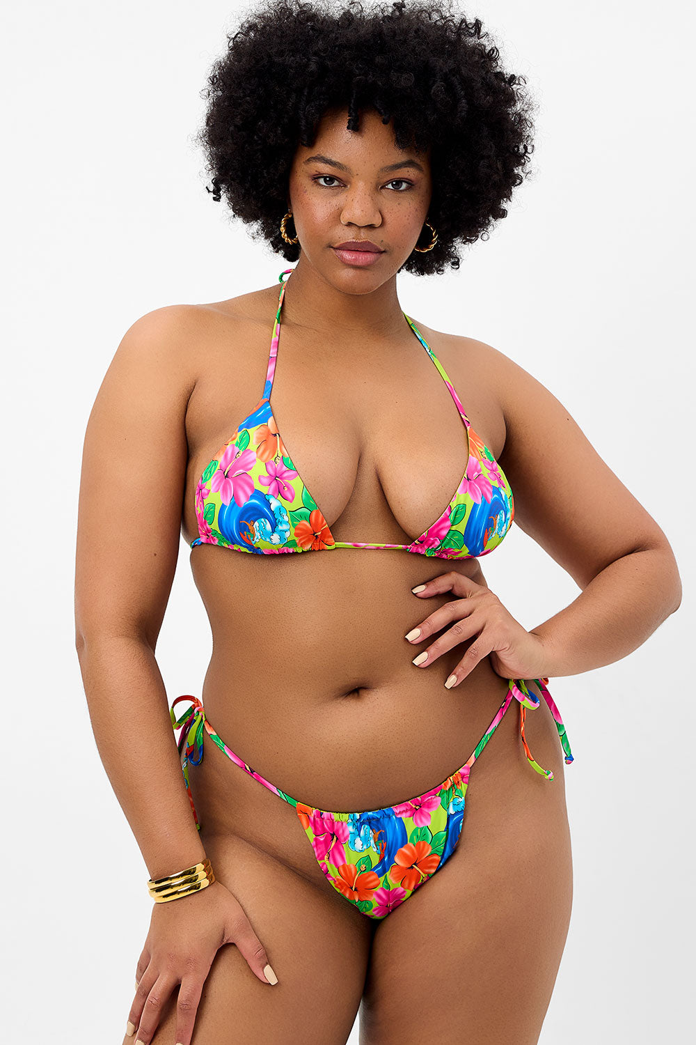 Tia Floral String Bikini Bottom Neon Surfer - Main Image