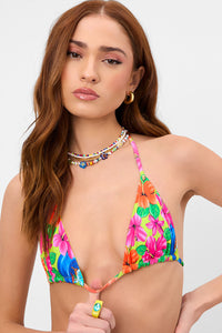 Tia Floral Triangle Bikini Top Neon Surfer