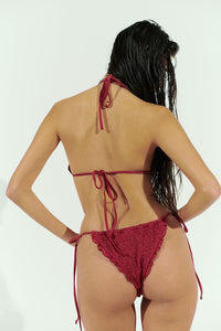 Tiana Ruffle String Bikini Bottom Bordeaux