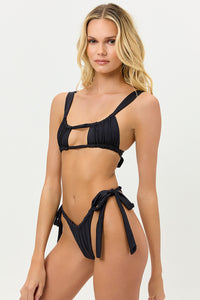Willow Ruched Black Bikini Top with Cut Out