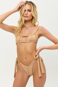 Willow Ruched Earth Bikini Top with Cut Out 