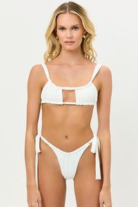 Willow Ruched White Bikini Top with Cut Out