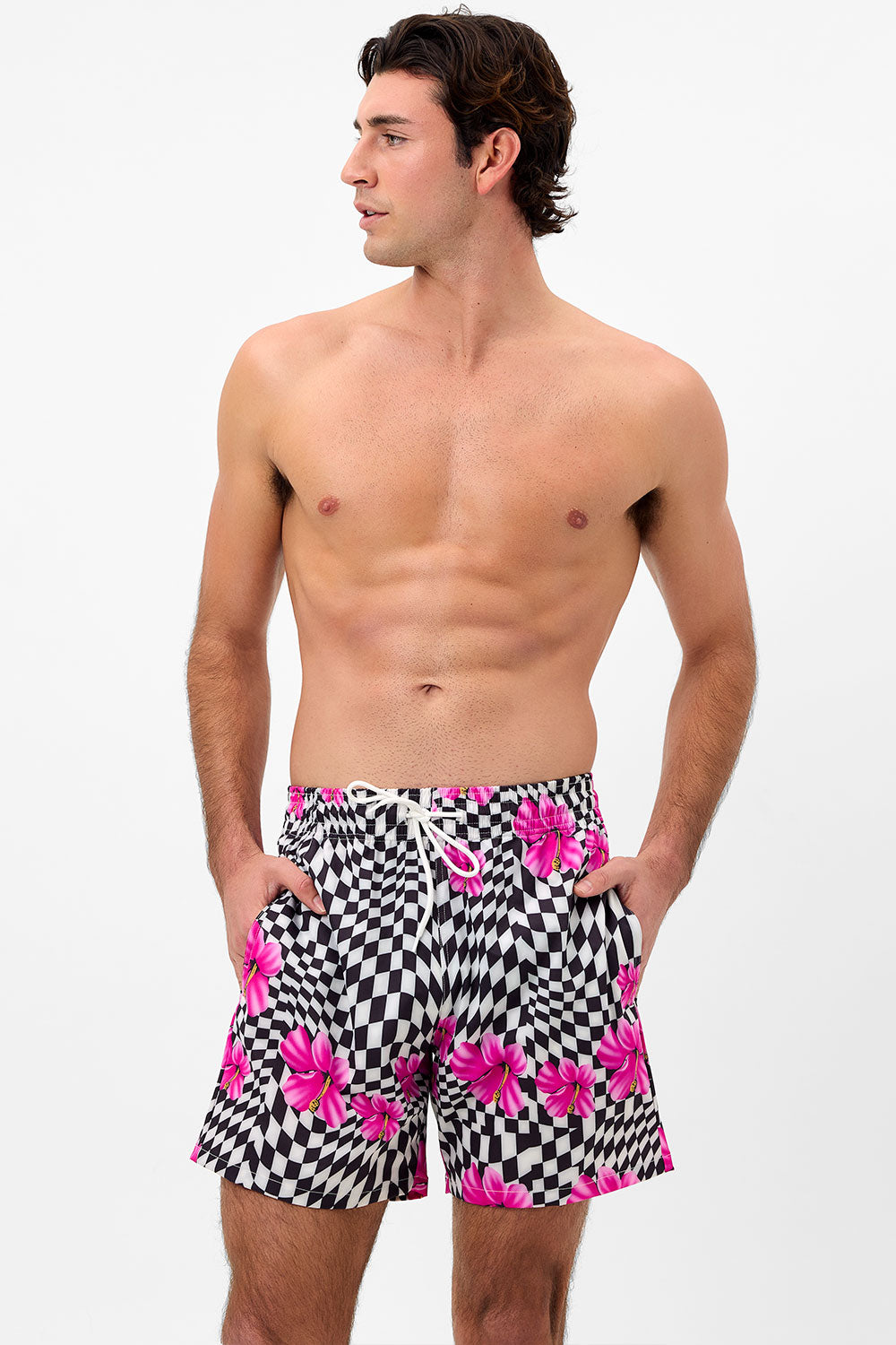 Winston  Unisex Board Short - Black Morrison Hibiscus