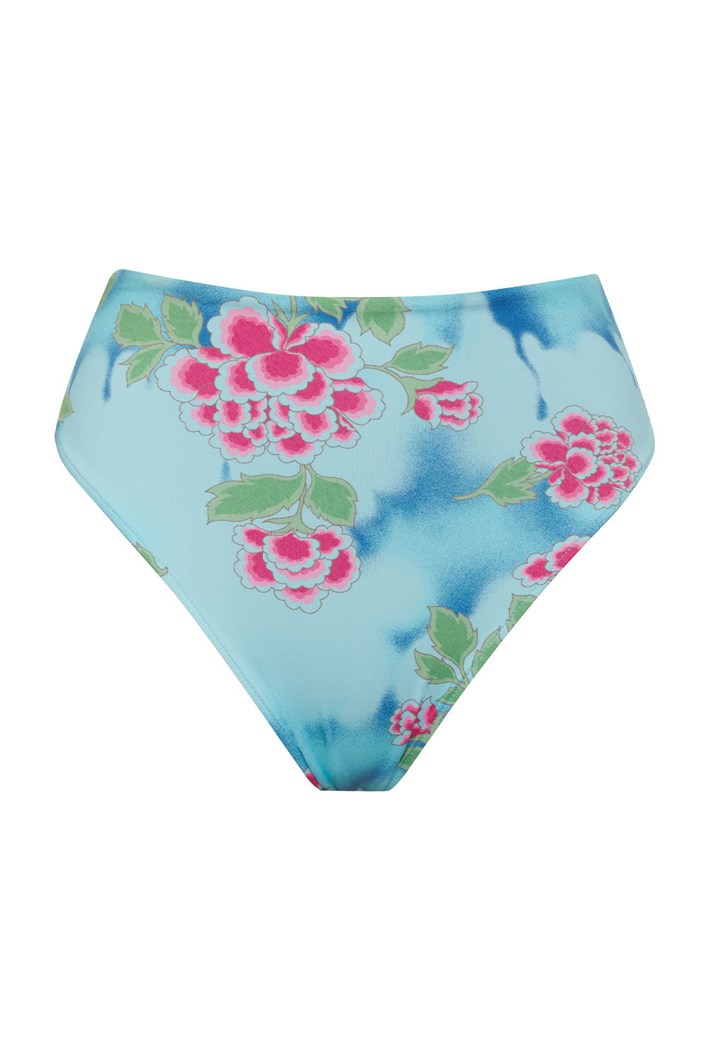 Jenna Floral High Waist Bikini Bottom - Blue Daiquiri