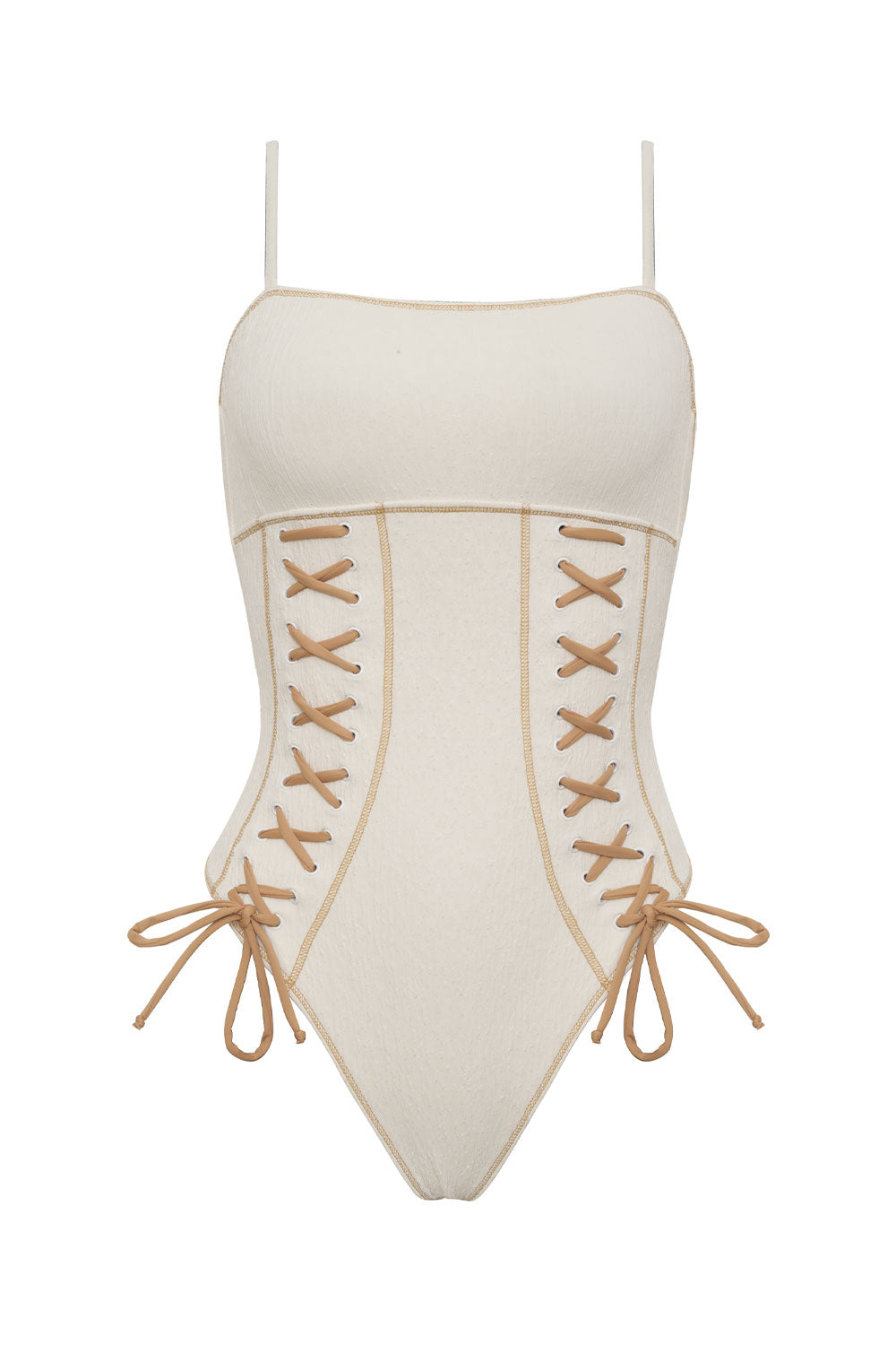 Lace Up Corset Back One Piece Swimsuit, Swimsuits