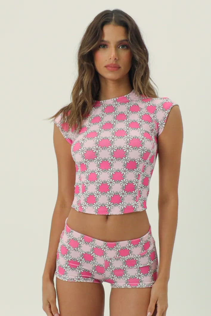 Blue Crush Pink Daisy Terry Floral Crop Top Video