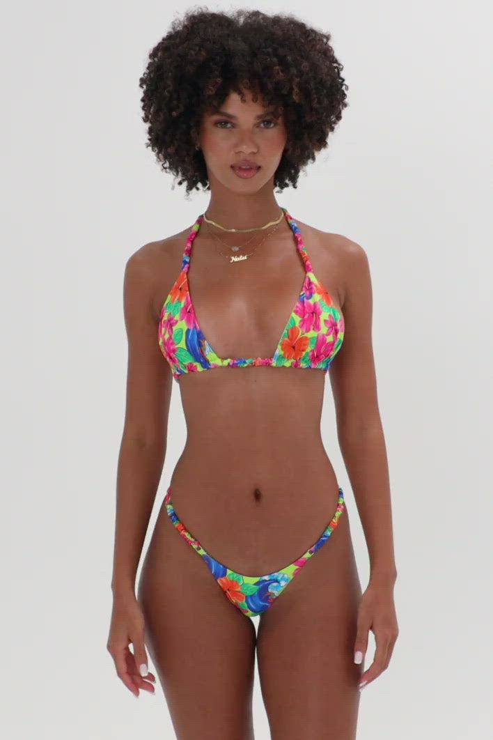 Hope Floral Triangle Bikini Top Neon Surfer Video