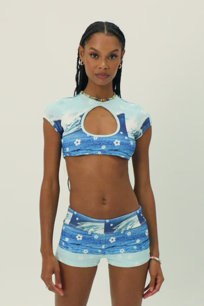 Bree Terry Crop Top with Key Hole Cutout Blue Tides Video