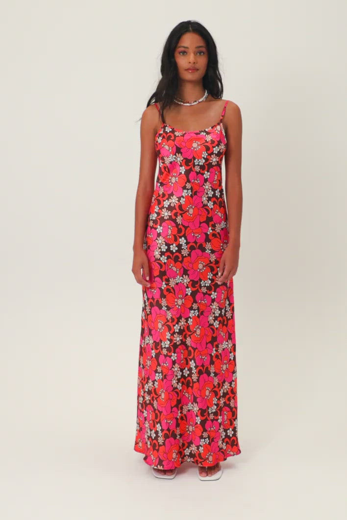 Isabel Satin Floral Dress - Tropics